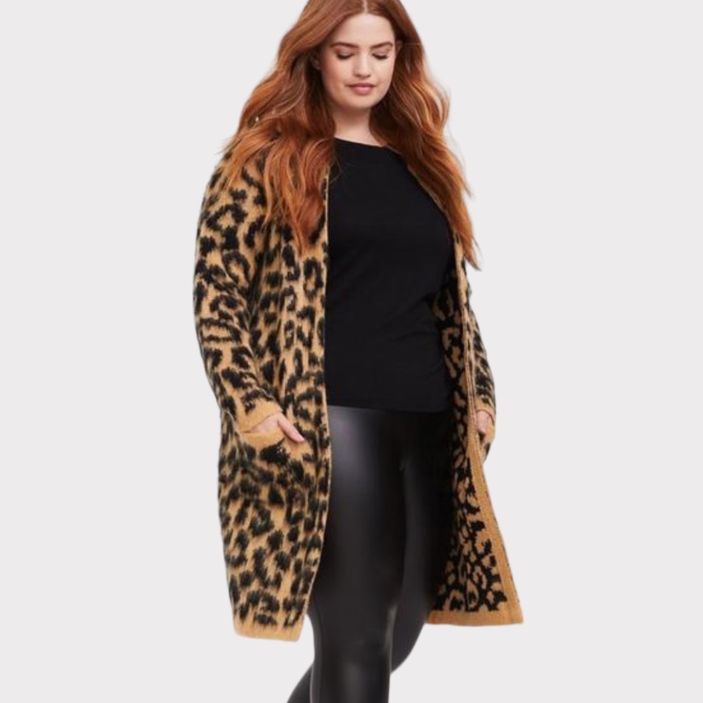Torrid - Leopard Brushed Longline Cardigan - Tan/Black - Size 1X